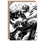 Artery8 Personalised Greeting Card Guitarist Playing Guitar Black White Ink Drawing Birthday Card Him Her All