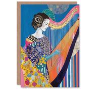 Artery8 Personalised Greeting Card Harpist Playing Harp Music Colourful Batik Style Birthday Card Him Her All