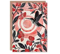 Artery8 Personalised Greeting Card Hibiscus Flowers Hummingbird Red Black Sunset Sun For Her Woman Birthday Card
