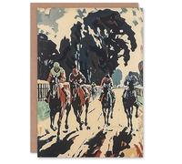 Artery8 Personalised Greeting Card Horse Racing Scene Modern Artwork Jockeys Bold Birthday Card Him Her All