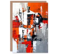 Artery8 Personalised Greeting Card Moka Coffee Pot Abstract Orange Grey Painting For Him Or Her Art Birthday Card