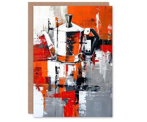 Artery8 Personalised Greeting Card Moka Coffee Pot Abstract Orange Grey Painting For Him Or Her Art Birthday Card