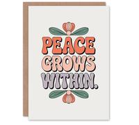 Artery8 Personalised Greeting Card Peace Grows Within Retro Floral Typography For Her Woman Inspirational Card