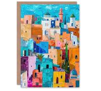 Artery8 Personalised Greeting Card Quirky Morocco Cityscape Oil Painting Colourful Birthday Card Him Her All