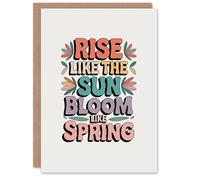 Artery8 Personalised Greeting Card Rise Like The Sun Bloom Like Spring Retro Floral Typography For Her Woman Inspirational Card