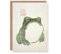 Artery8 Personalised Greeting Card Vintage Japanese Cute Grumpy Frog Matsumoto Hoji Blank For Him Or Her Art Birthday Card