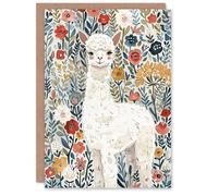 Artery8 Personalised Happy Alpaca in Wildflower Field Watercolour For Her Woman Birthday Card