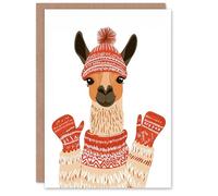 Artery8 Personalised Happy Llama with Winter Hat Jumper and Gloves For Child Kids Christmas Card