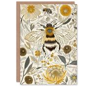 Artery8 Personalised Honey Bee Flowers Bright Stylised Floral Design For Her Woman Birthday Greeting Card
