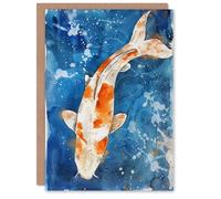 Artery8 Personalised Japanese Koi Carp Fish in Pond Watercolour Splat For Him Or Her Art Birthday Card