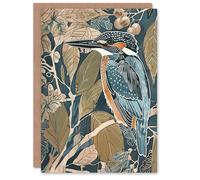 Artery8 Personalised Kingfisher Bird on Tree Branch Blue Botanical Blank For All Him Or Her Art Birthday Greeting Card