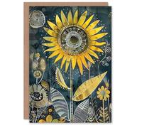 Artery8 Personalised Mandala Pattern Orange Blue Sunflower Design For All Him Or Her Art Birthday Greeting Card