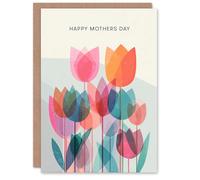 Artery8 Personalised Mother's Day Card For Mum Tulip Flowers Teal And Pink Blank Inside