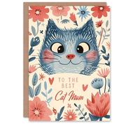 Artery8 Personalised Mother's Day Card From Cat Best Mum Kitten Flowers For Mum Custom