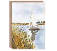 Artery8 Personalised Norfolk Broads England River Sailboat Watercolour For Him Or Her Art Birthday Card