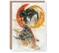 Artery8 Personalised Otaku Female Samurai Watercolour Portrait For Him Or Her Art Birthday Card