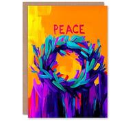 Artery8 Personalised Peace Vibrant Colour Wreath Abstract For Him Or Her Art Christmas Card