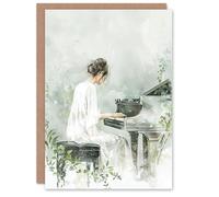 Artery8 Personalised Pianist Playing Piano Misty Forest Watercolour For All Him Or Her Art Birthday Greeting Card