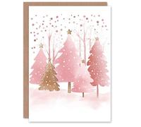 Artery8 Personalised Pink Gold Decorated Tree Winter Watercolour For Her Woman Christmas Card