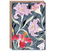 Artery8 Personalised Pink Lily Flowers Stylised Detailed Floral For Her Woman Birthday Card