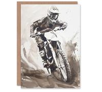 Artery8 Personalised Pro Motocross Race Racing Black White Watercolour For Him Man Birthday Card