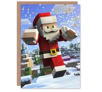 Artery8 Personalised Santa Claus Winter Block World Video Game Design For Him Or Her Art Christmas Card