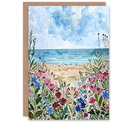 Artery8 Personalised Sardinia Shore Beach Flowers Coastal Watercolour For Her Woman Birthday Card