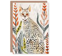 Artery8 Personalised Savannah Cat Lover Boho Botanical Pet Portrait For Him Or Her Art Birthday Card
