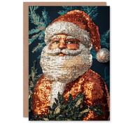 Artery8 Personalised Sequin Santa Claus Portrait Close Up Detail For Her Woman Christmas Card