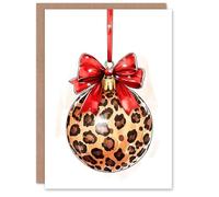 Artery8 Personalised Single Leopard Print Bauble Red Bow Watercolour For Her Woman Christmas Card