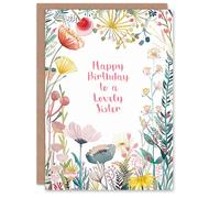 Artery8 Personalised Sister Happy Birthday Card Simple Elegant Wildflower Meadow Plants Flowers For Her Greeting Card