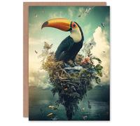 Artery8 Personalised Surreal Fantasy Toucan Bird Nature Retreat For Him Or Her Art Birthday Card