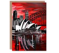 Artery8 Personalised Sydney Opera House Dramatic Red Black NSW For Him Or Her Art Birthday Card