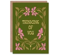 Artery8 Personalised Sympathy Card Thinking of You Pink Green Floral Art Nouveau