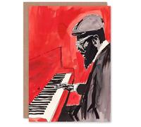 Artery8 Personalised Thelonious Monk Jazz Piano Music Red Portrait Blank For Him Or Her Art Birthday Card
