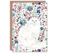 Artery8 Personalised Turkish Angora and Floral Pattern White Cat Lover For Her Woman Birthday Card