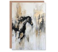 Artery8 Personalised Wild Horse Fantasy Black Gold Bright Oil Painting For Him Or Her Art Birthday Card