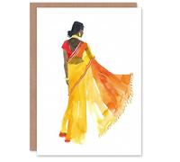 Artery8 Personalised Woman in Orange Yellow Saree Hindu Muslim Skirt For Her Woman Birthday Card