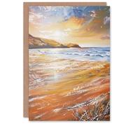 Artery8 Personalised Woolacombe Bay Seaside Sunset Coastal Landscape For All Him Or Her Art Birthday Greeting Card