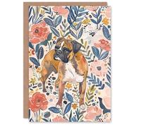 Artery8 Pet Boxer in Pink Blue Floral Pattern Dog Lover Blank For Him Or Her Art Birthday Card
