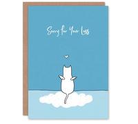 Artery8 Pet Cat Sympathy Greeting Card - Cute Sorry for Your Loss White and Blue, Blank Inside