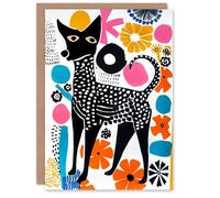 Artery8 Pet with Flowers Dog Lover Abstract Folk Art Blank For Him Or Her Art Birthday Card
