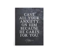 Artery8 Peter 5 7 Cast Anxiety On Him Bible Quote Canvas Wall Art Print in Grey | Size: W18" x H24" Artery8 Grey W18" x H24"