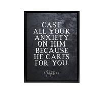 Artery8 Peter 5 7 Cast Anxiety On Him Bible Quote Framed Canvas Wall Art Print in Grey | Size: W12" x H16" Artery8 Grey W12" x H16"