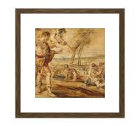 Artery8 Peter Paul Rubens Cadmus Sowing Dragons Teeth 8X8 Inch Square Wooden Framed Wall Art Print Picture with Mount in Brown Artery8 Brown