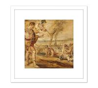 Artery8 Peter Paul Rubens Cadmus Sowing Dragons Teeth 8X8 Inch Square Wooden Framed Wall Art Print Picture with Mount in White Artery8 White