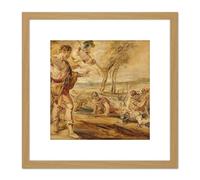 Artery8 Peter Paul Rubens Cadmus Sowing Dragons Teeth 8X8 Inch Square Wooden Framed Wall Art Print Picture with Mount in Light Oak Artery8 Light Oak
