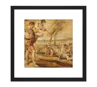 Artery8 Peter Paul Rubens Cadmus Sowing Dragons Teeth 8X8 Inch Square Wooden Framed Wall Art Print Picture with Mount in Black Artery8 Black