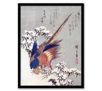 Artery8 Pheasant In Snow Japan Framed Wall Art Print Utagawa Hiroshige in Orange | Size: W12" x H16" Artery8 Orange W12" x H16"