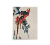 Artery8 Pheasant & Small Pine Canvas Wall Art Print Utagawa Hiroshige in Red | Size: W24" x H32" Artery8 Red W24" x H32"